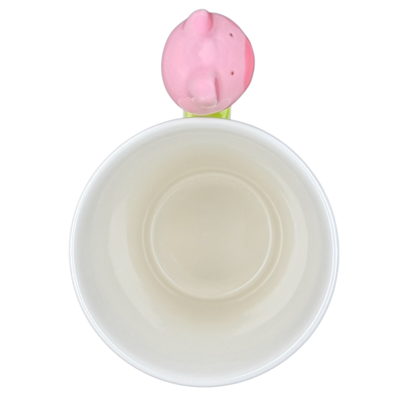 Indra vintage pig handle mug with a playful pink pig-shaped handle and smooth interior