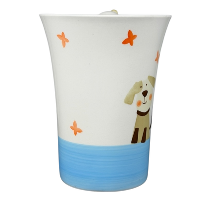 Indra vintage puppies butterflies handle mug featuring playful dog and colorful butterflies design