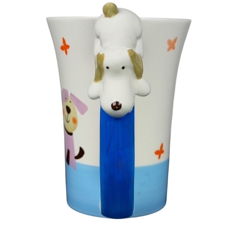 Indra vintage puppies butterflies handle mug with playful dog design and colorful accents