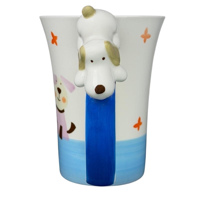 Indra vintage puppies butterflies handle mug featuring a playful puppy design and colorful accents