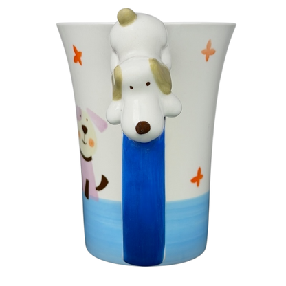 Indra vintage puppies butterflies handle mug featuring a playful puppy design and colorful accents