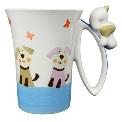 Indra vintage puppies butterflies handle mug with playful puppy design and colorful accents