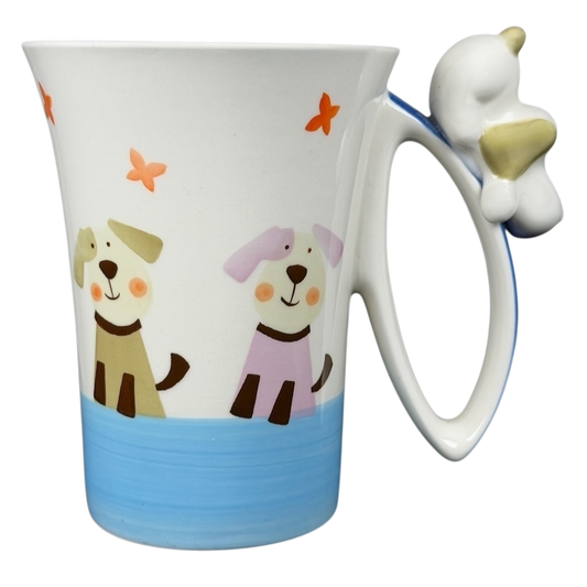 Indra vintage puppies butterflies handle mug with playful puppy design and colorful accents
