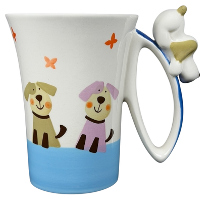 Indra vintage puppies butterflies handle mug featuring playful dog designs and colorful decorations