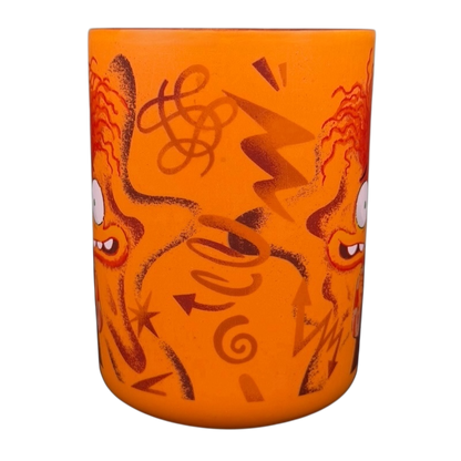 Inside Out 2 Anxiety mug featuring playful orange design with cartoon character and vibrant patterns