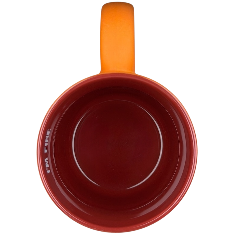 Inside Out 2 Anxiety mug in orange and red with I’m fine text inside for Disney fans