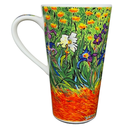 Irises Vincent Van Gogh Mug Chaleur featuring vibrant floral artwork with irises and colorful flowers