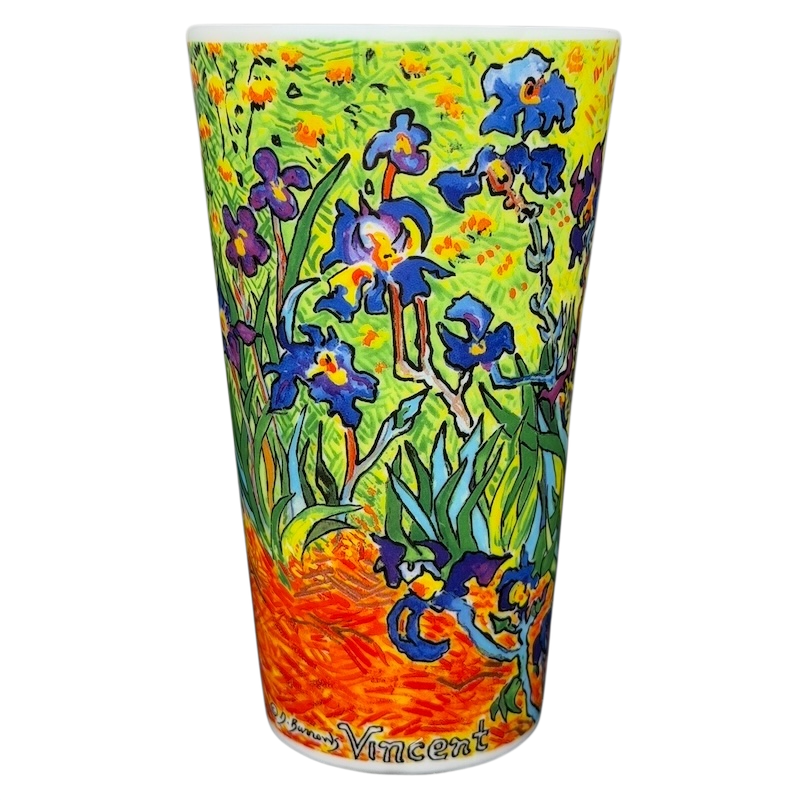 Chaleur Irises Vincent Van Gogh Mug featuring vibrant iris floral artwork in bold colors