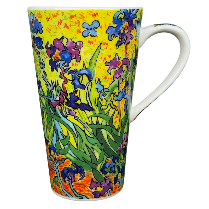 Chaleur Irises Vincent Van Gogh Mug featuring vibrant floral design inspired by the famous painting