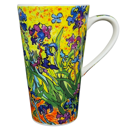 Chaleur Irises Vincent Van Gogh Mug featuring vibrant floral design inspired by the famous painting