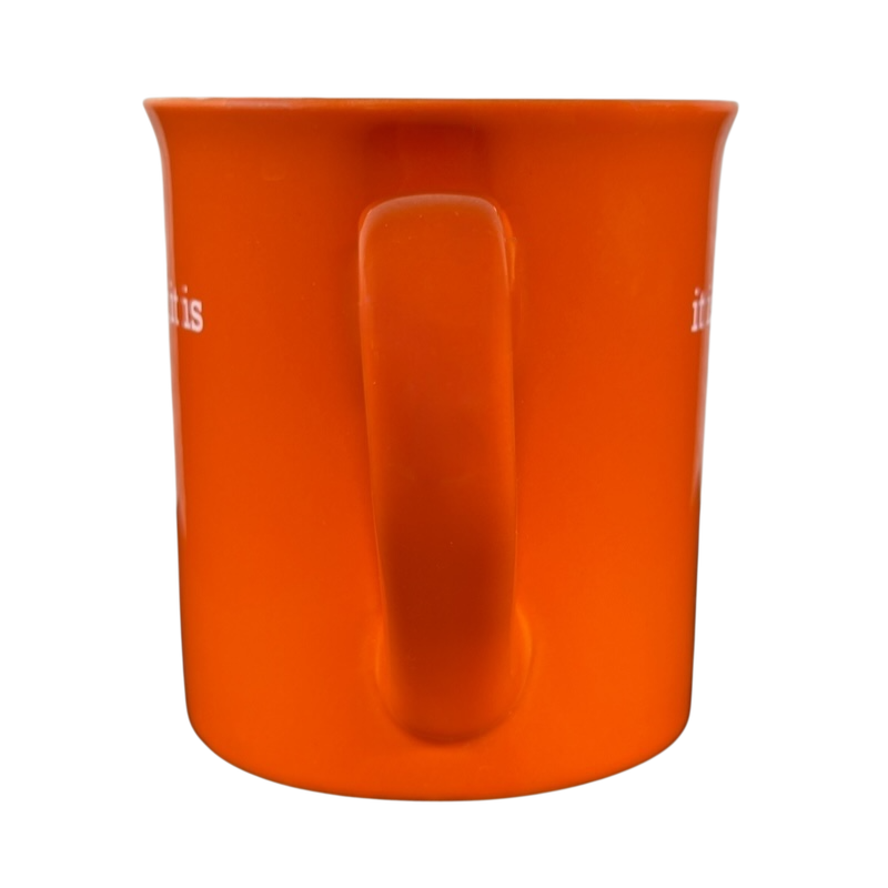 Bright orange it is what it is vintage mug with a sturdy handle on black background