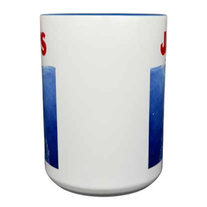 Jaws movie poster Universal Studios mug featuring iconic shark artwork and bold red lettering