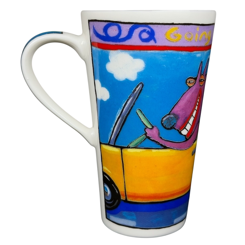 Going For A Ride Jeff Ringer Travel Mug Chaleur featuring colorful design of a cartoon character driving a car