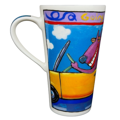 Going For A Ride Jeff Ringer Travel Mug Chaleur featuring colorful design of a cartoon character driving a car