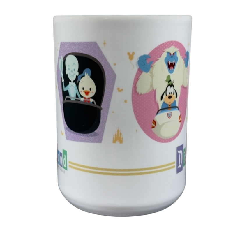 Jerrod Maruyama Disney mug featuring fun cartoon characters from classic Disney rides