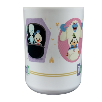 Jerrod Maruyama Disney mug featuring fun cartoon characters from classic Disney rides