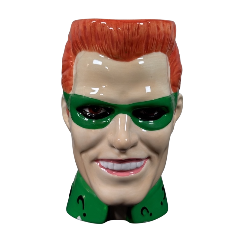 DC Comics Jim Carrey Riddler vintage 3D mug featuring detailed green mask and red hair design