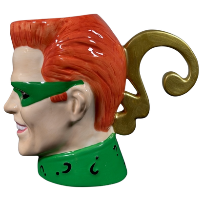 Jim Carrey Riddler vintage 3D mug with bright orange hair green mask and question mark handle by DC Comics