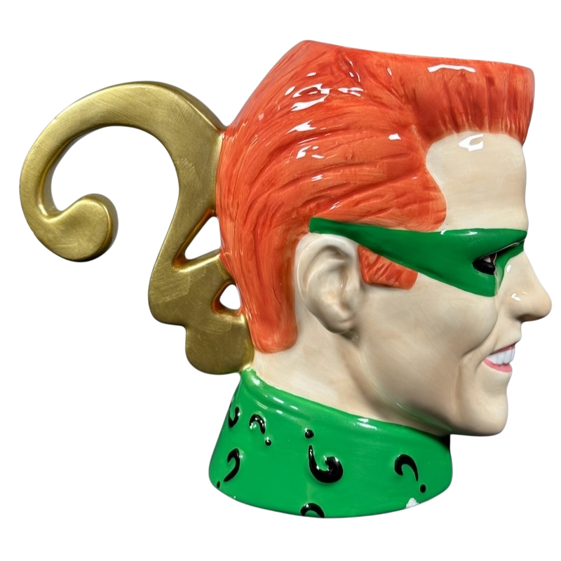 Jim Carrey Riddler vintage 3D mug featuring detailed face and question mark handle from DC Comics
