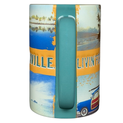 Jimmy Buffett Margaritaville Livin' For The Weekend mug featuring vibrant tropical designs and a sturdy handle