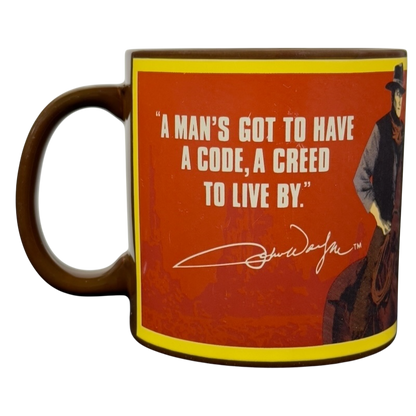 Vintage brown mug featuring John Wayne quote, A Man's Got To Have A Code John Wayne vintage brown mug