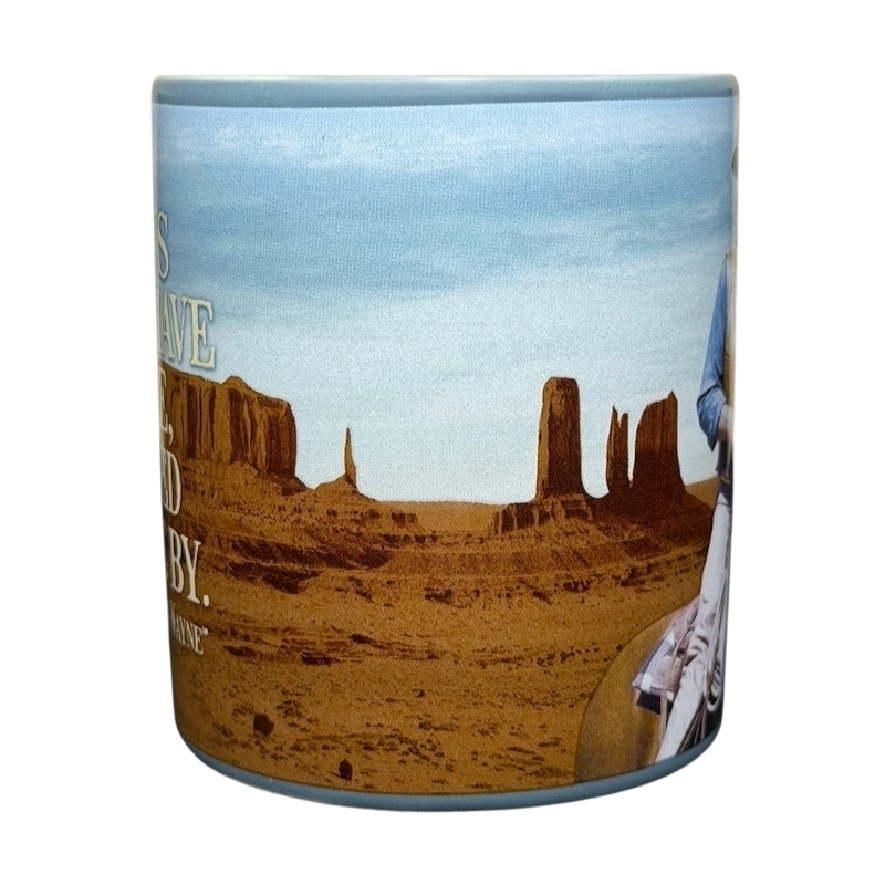 John Wayne code creed blue collectible mug featuring iconic western landscape design