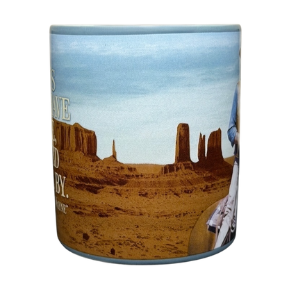 John Wayne code creed blue collectible mug featuring iconic western landscape design