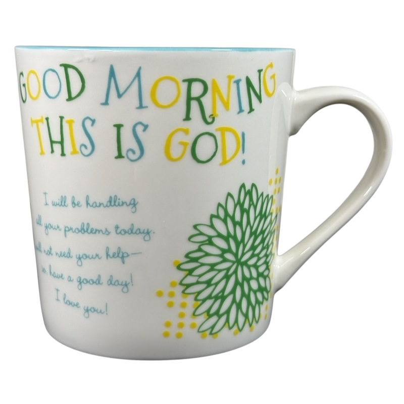 Joyce Meyer collectible mug with Good Morning This Is God inspirational message and floral design