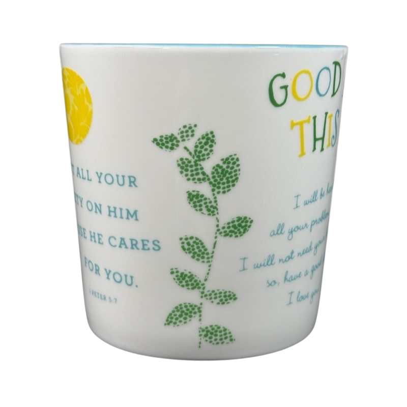 Joyce Meyer collectible mug with inspirational scripture and green leaf design on white ceramic