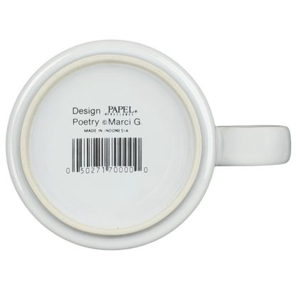 Bottom view of Papel JUDY name poetry mug showing design details and barcode