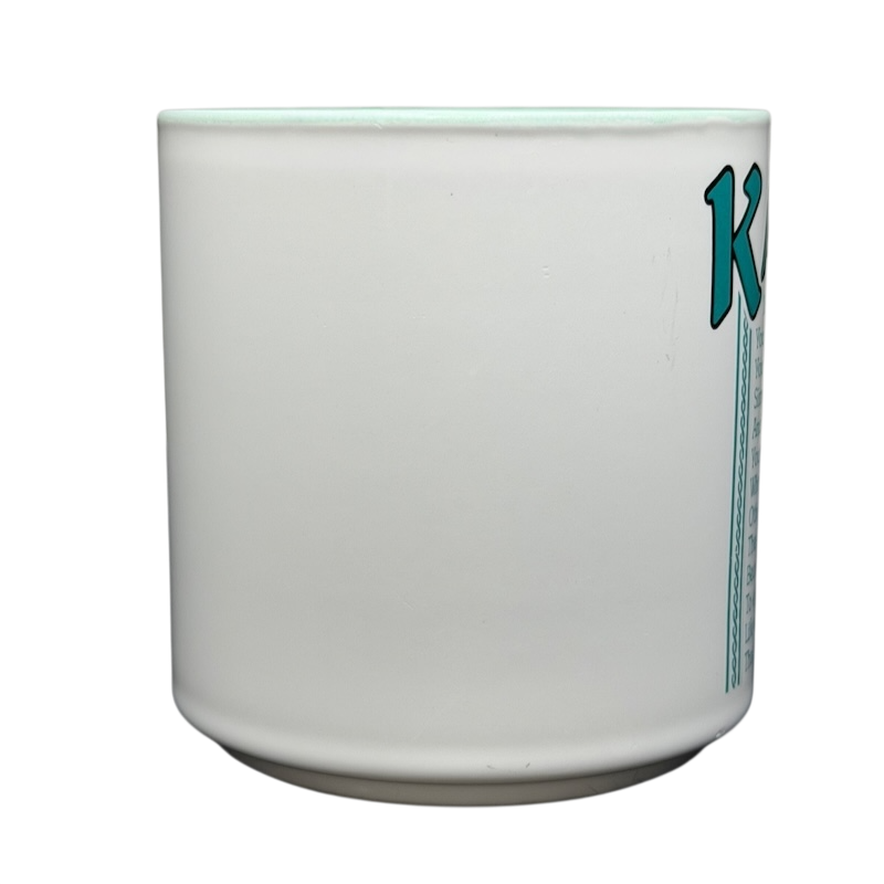 KAREN Poetry Name Mug Papel in minimalist design featuring a turquoise and white color scheme