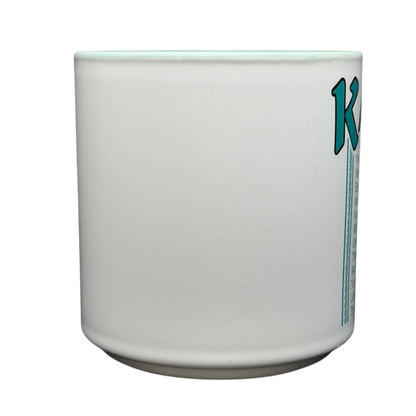 KAREN Poetry Name Mug Papel in minimalist design featuring a turquoise and white color scheme