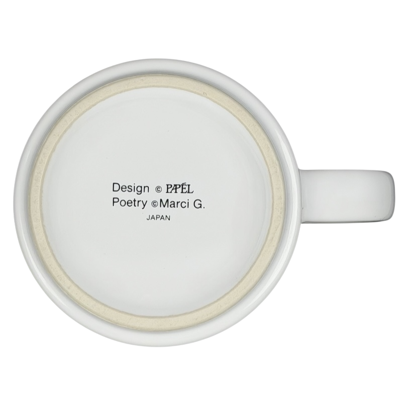 Bottom view of KAREN Poetry Name Mug Papel showing design details and brand information
