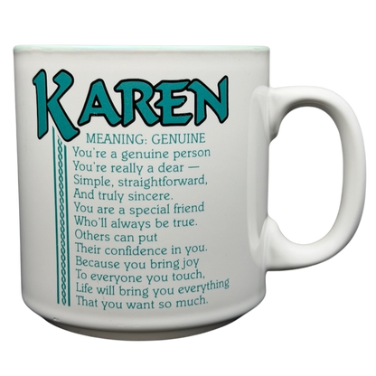 KAREN Poetry Name Mug Papel featuring a heartfelt description of the name Karen with meaning and attributes