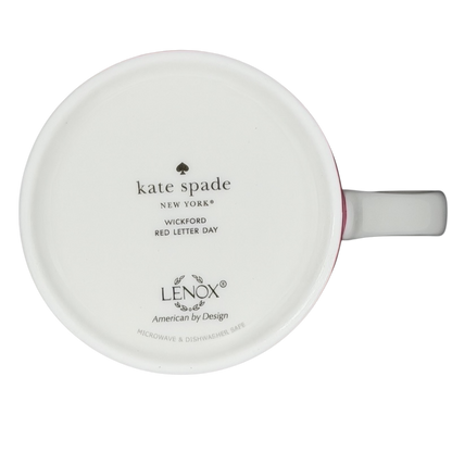 Bottom view of Kate Spade Wickford Red Letter Day Monogram Mug Lenox with logo and design details