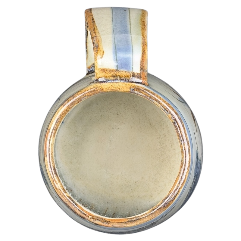 Top view of Ken Edwards Mexican pottery quail mug featuring unique artistic patterns