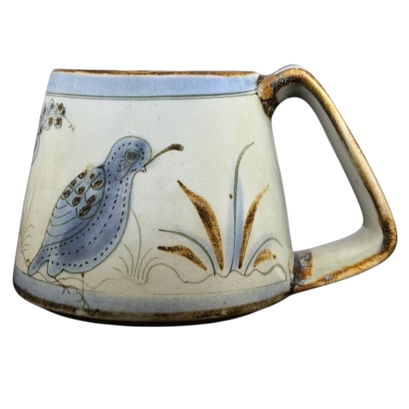 Ken Edwards Mexican pottery quail mug featuring a detailed quail design with earthy colors