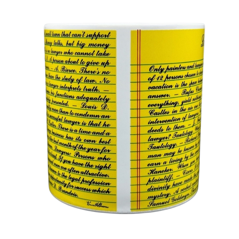 Kenneth Grooms Toscany Collection vintage lawyers mug yellow ruled notebook design with handwritten legal quotes
