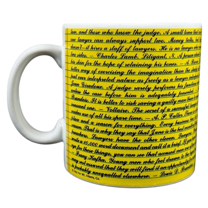 Kenneth Grooms Toscany Collection vintage lawyers mug white ceramic yellow script text wrap