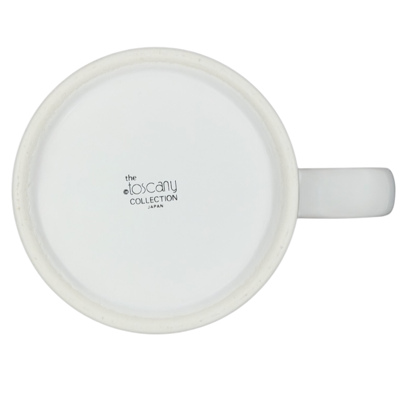 Bottom view of Kenneth Grooms Toscany Collection vintage lawyers mug showing brand logo and white ceramic finish