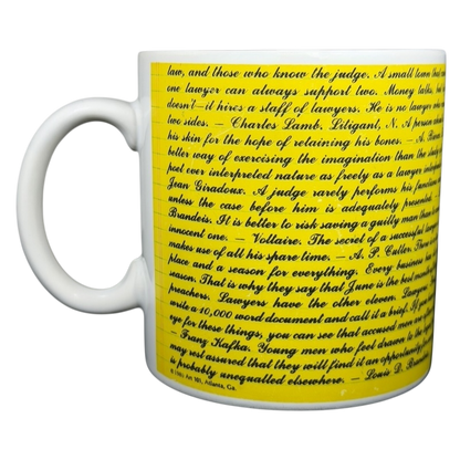 Kenneth Grooms Toscany Collection vintage lawyers mug featuring legal quotes and yellow background