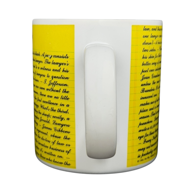Kenneth Grooms Toscany Collection vintage lawyers mug featuring a yellow text design for legal professionals