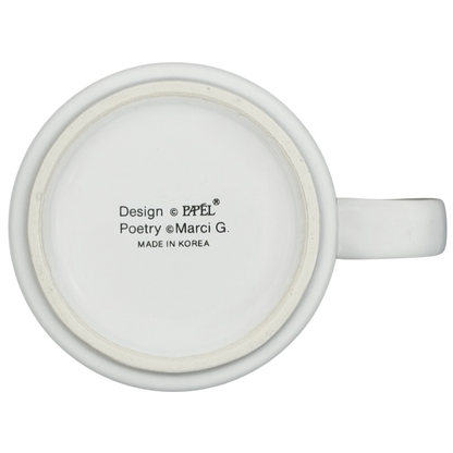 Bottom view of Papel Kim poetry name mug featuring a design by Marci G, made in Korea