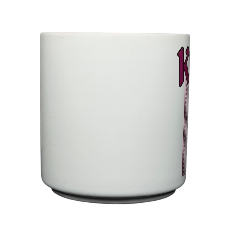 Papel Kim poetry name mug in white ceramic with a colorful design on the side