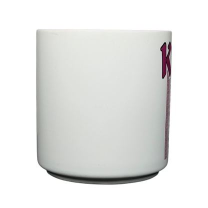 Papel Kim poetry name mug in white ceramic with a colorful design on the side