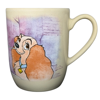 Disney Lady and the Tramp collectible mug featuring a colorful illustration of Lady the dog