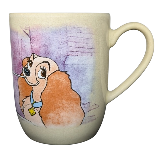 Disney Lady and the Tramp collectible mug featuring a colorful illustration of Lady the dog