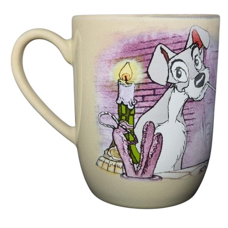 Disney Lady and the Tramp collectible mug featuring animated dog design and candlelight scene