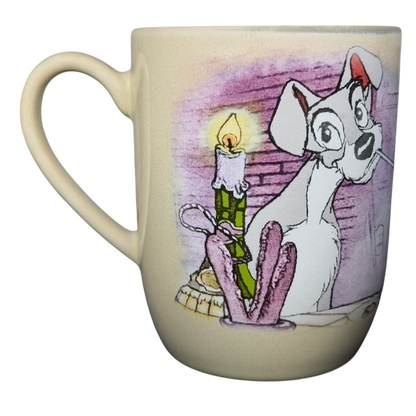 Disney Lady and the Tramp collectible mug featuring animated dog design and candlelight scene