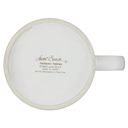 Bottom view of Fantastic Felines Mug Laurel Burch featuring signature and care instructions